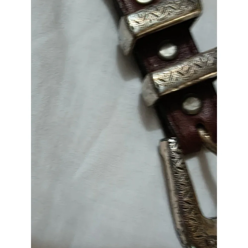 Vtg Brighton ONYX Mens Brown Womens Crocodile Embossed Silver Leather Belt Sz 36